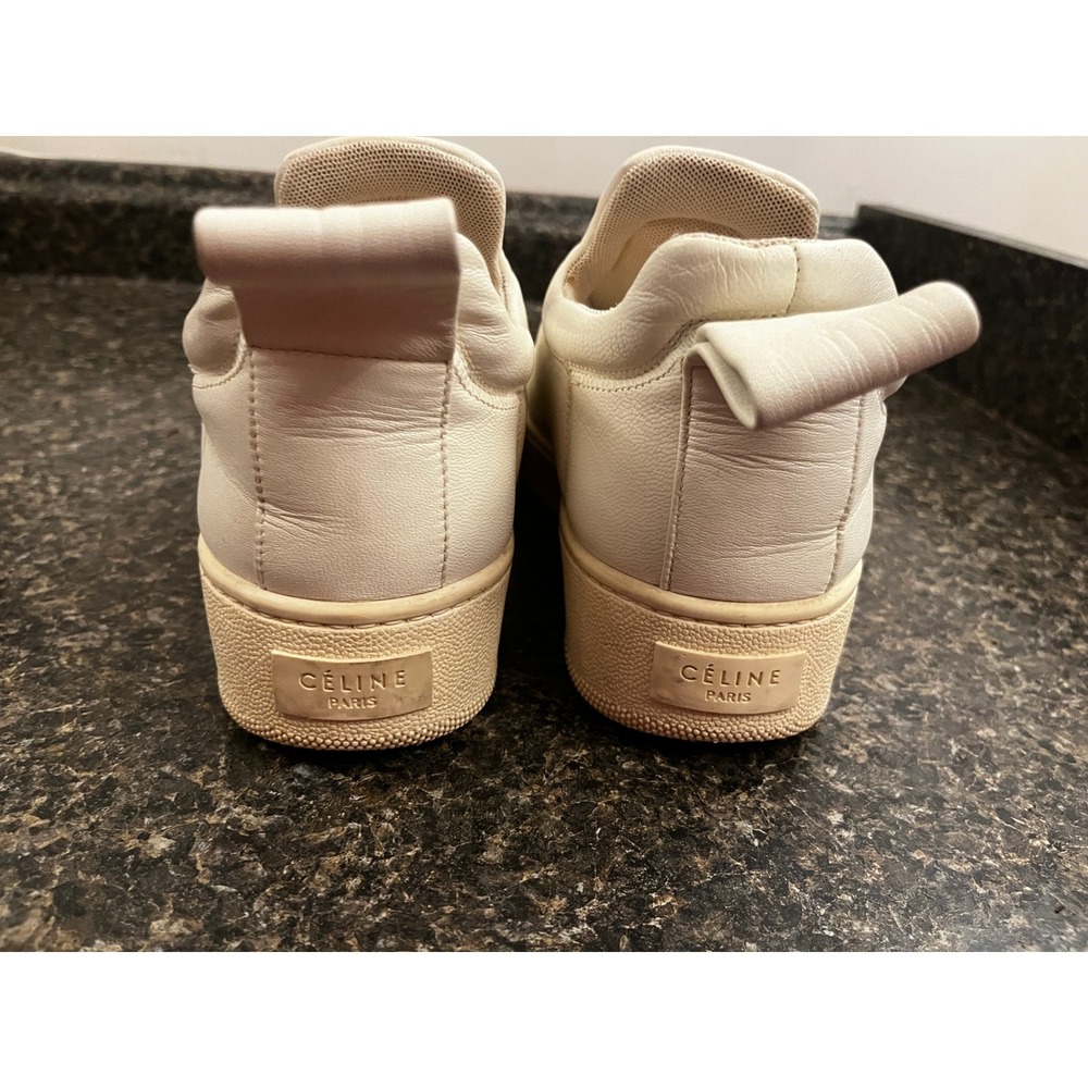Celine Paris Women Cream Leather Padded Slip On Platform Sneakers Size 37 Italy - Picture 8 of 8
